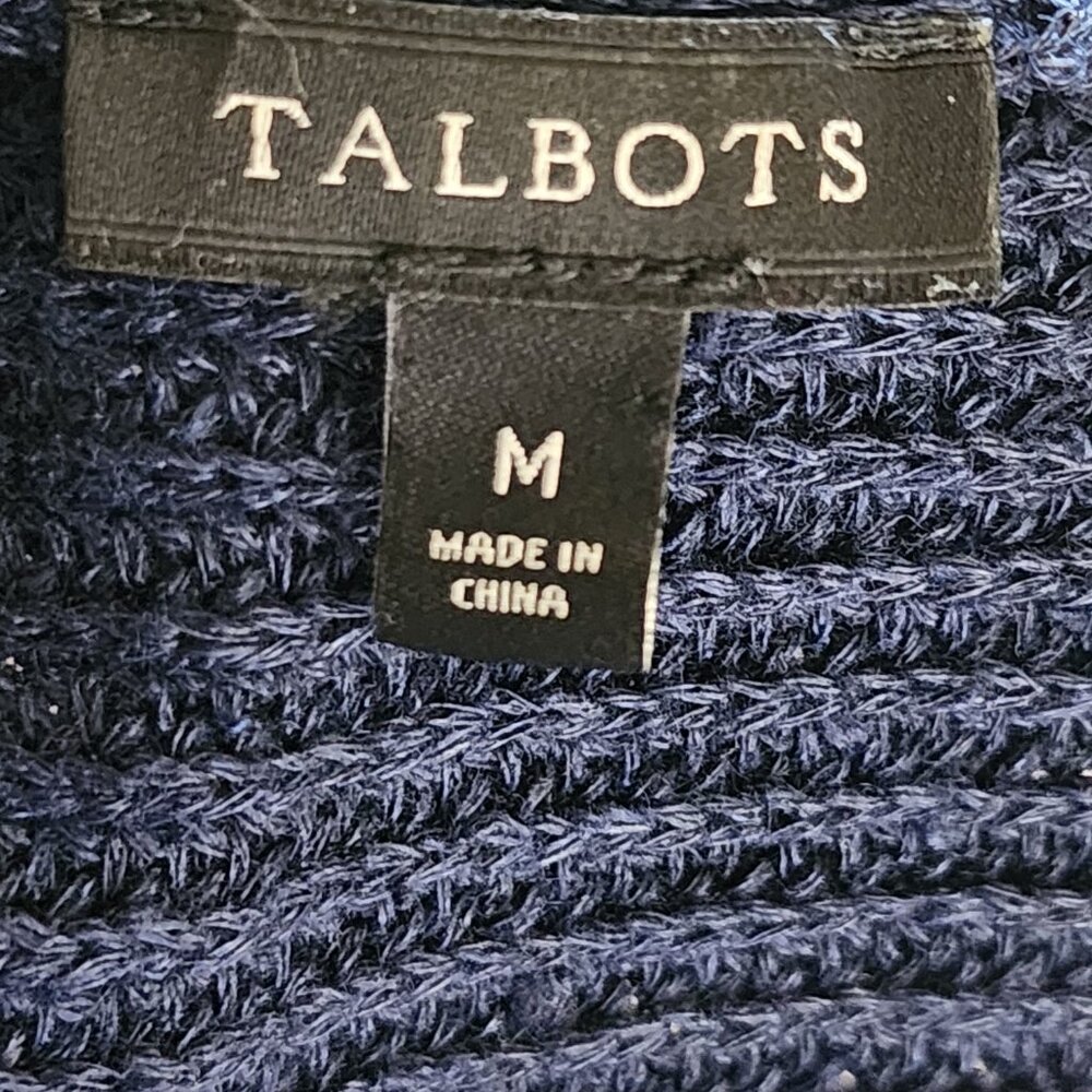 Talbots Navy 100% Linen Ribbed Knit Open Front Cardigan - Picture 5 of 6
